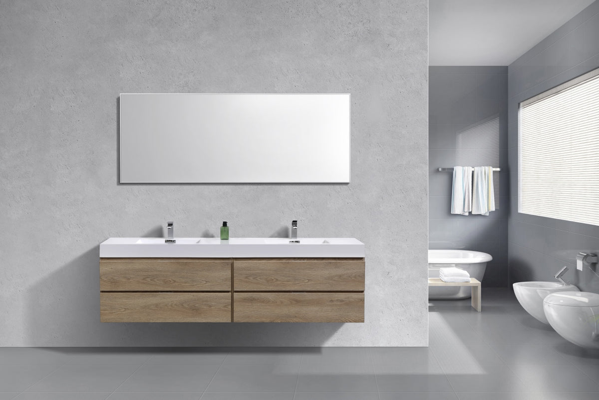 Bliss 71" Butternut Wood Wall Mount Double Sink Modern Bathroom Vanity