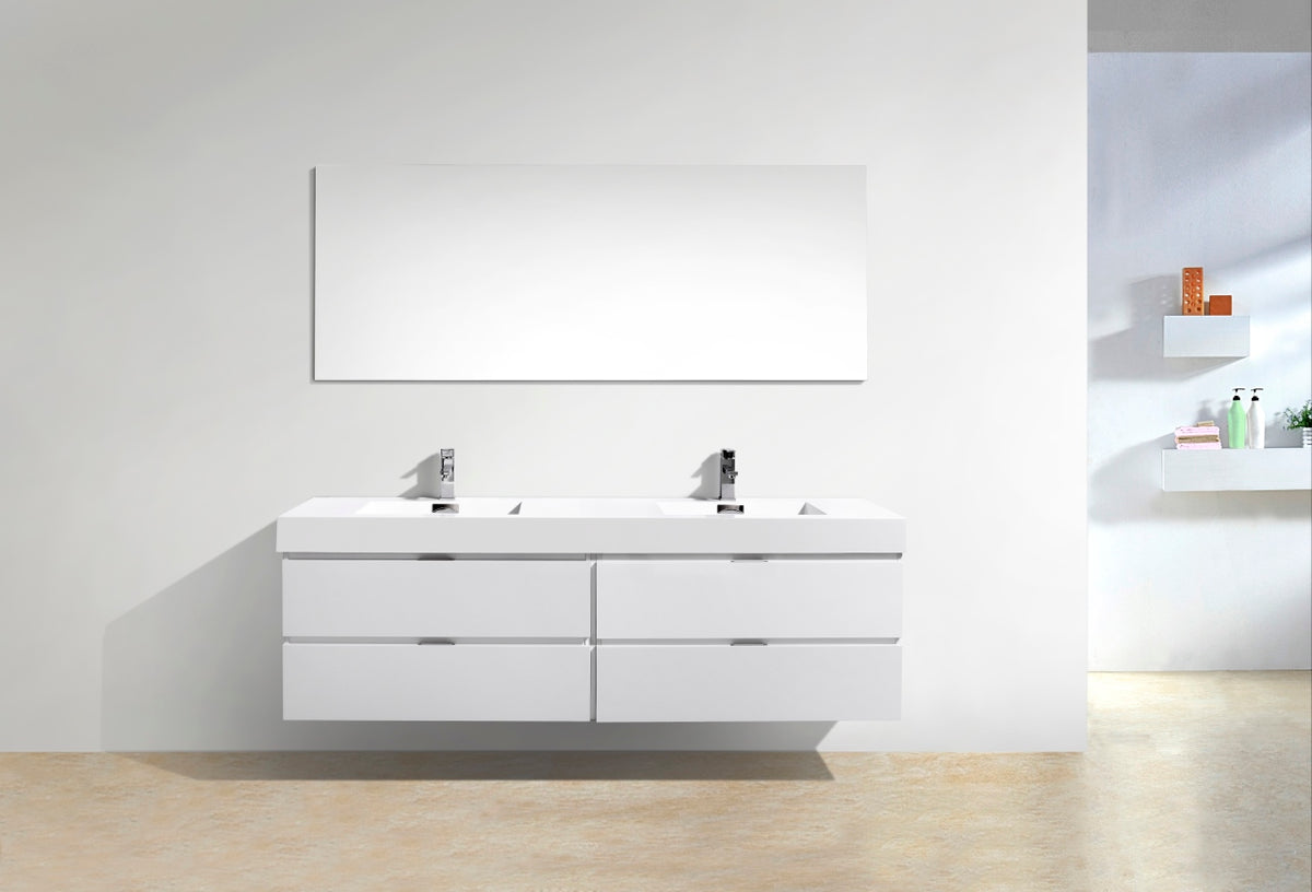 Bliss 71" High Gloss White Wall Mount Double Sink Modern Bathroom Vanity
