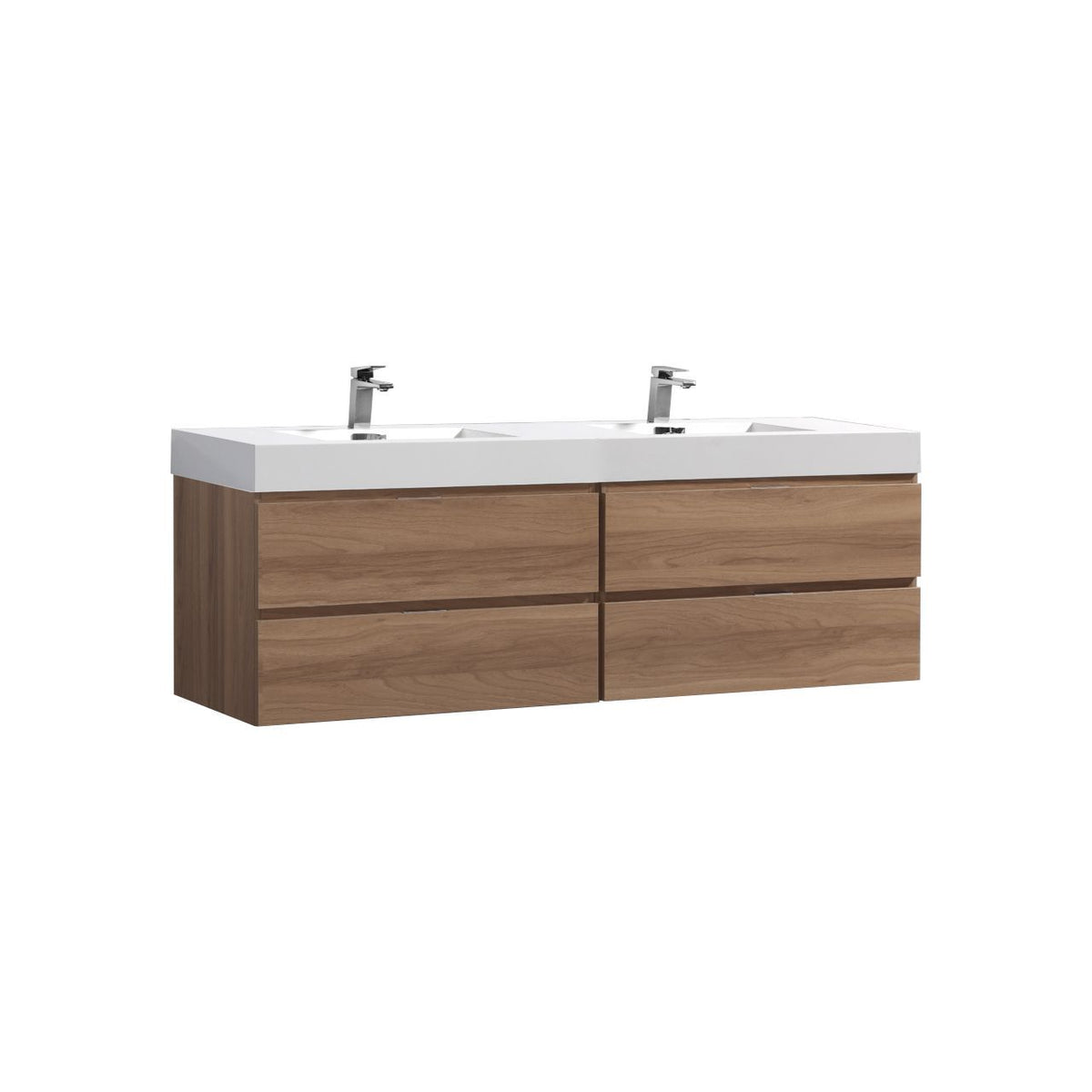 Bliss 71" Honey Oak Wood Wall Mount Double Sink Modern Bathroom Vanity- Restock ETA Late Oct