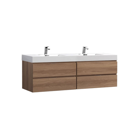Bliss 71" Honey Oak Wood Wall Mount Double Sink Modern Bathroom Vanity- Restock ETA Late Oct