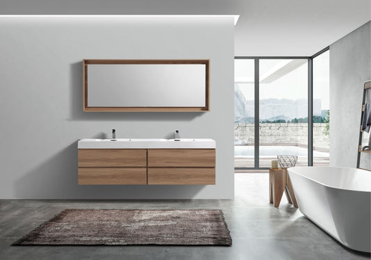 Bliss 71" Honey Oak Wood Wall Mount Double Sink Modern Bathroom Vanity- Restock ETA Late Oct