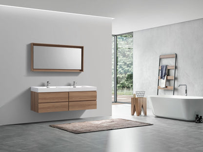 Bliss 71" Honey Oak Wood Wall Mount Double Sink Modern Bathroom Vanity- Restock ETA Late Oct