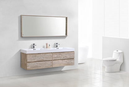 Bliss 71" Nature Wood Wall Mount Double Sink Modern Bathroom Vanity