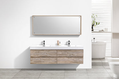 Bliss 71" Nature Wood Wall Mount Double Sink Modern Bathroom Vanity