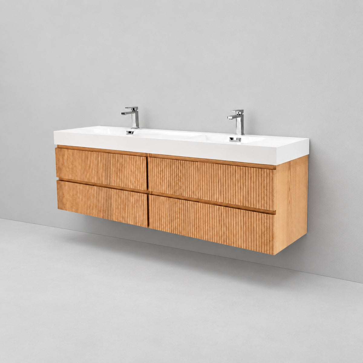 Bliss 71" Fluted Oakwood Double Sink Wall Mount Vanity -  ETA End of Nov