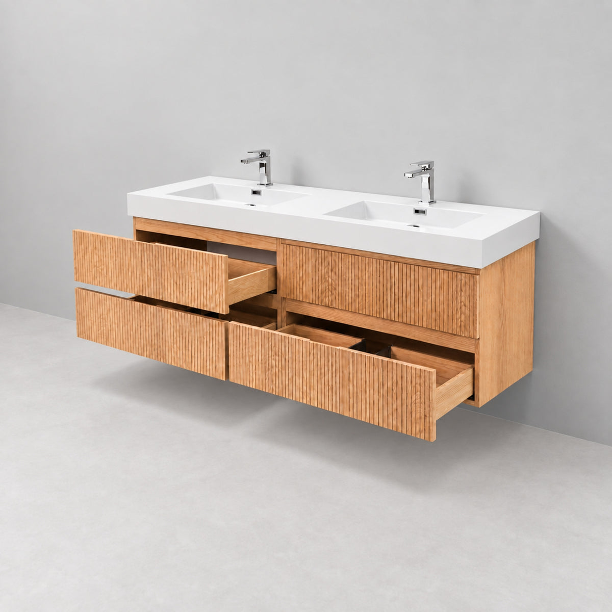 Bliss 71" Fluted Oakwood Double Sink Wall Mount Vanity -  ETA End of Nov