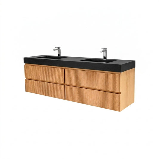 Bliss 71" Fluted Oakwood Double Sink Wall Mount Vanity -  ETA End of Nov