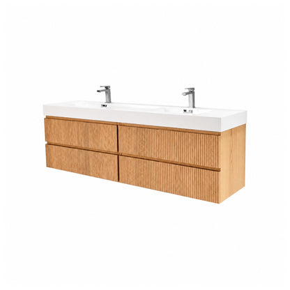 Bliss 71" Fluted Oakwood Double Sink Wall Mount Vanity -  ETA End of Nov