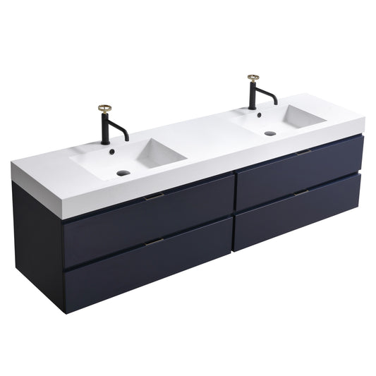 Bliss 80" Navy Blue Wall-Mount Double Sink Modern Bathroom Vanity
