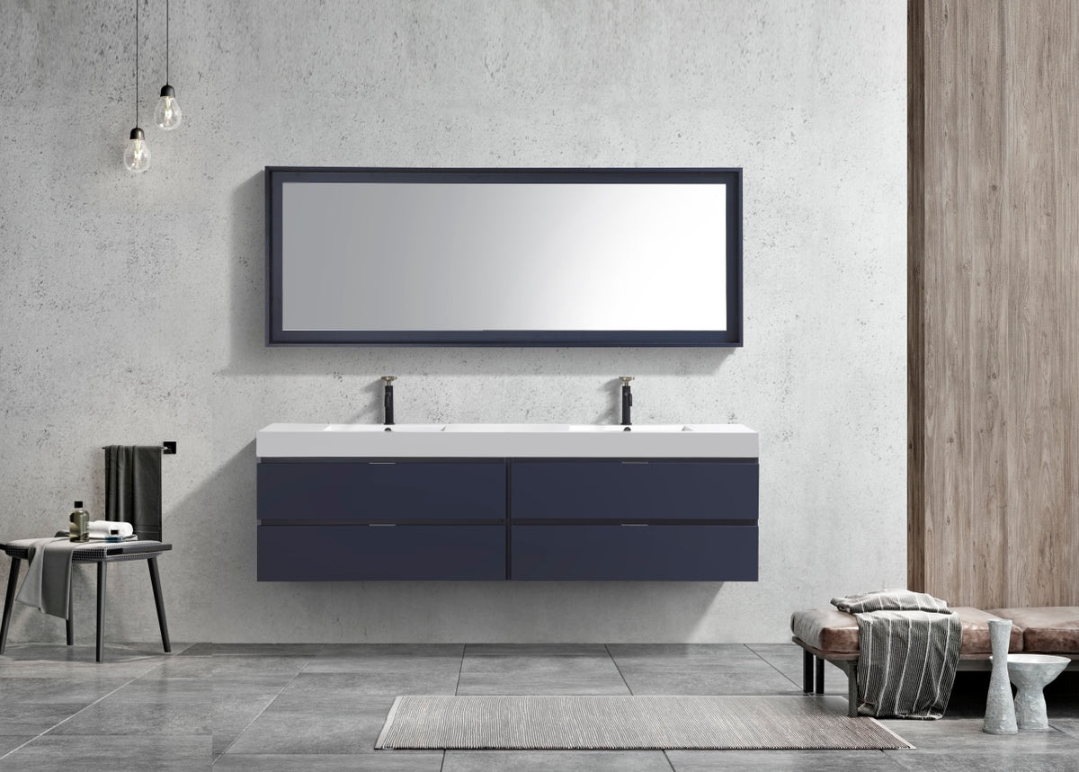 Bliss 80" Navy Blue Wall-Mount Double Sink Modern Bathroom Vanity