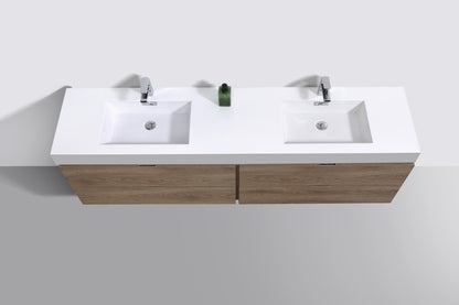 Bliss 80" Butternut Wood Wall Mount Double Sink Modern Bathroom Vanity