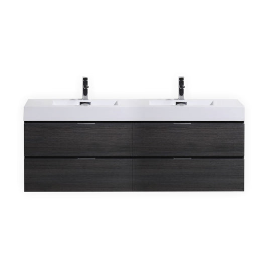 Bliss 80" Black Wood Wall Mount Double Sink Modern Bathroom Vanity