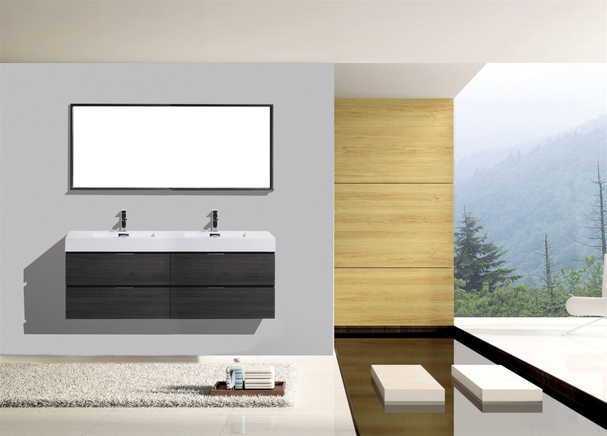 Bliss 80" Black Wood Wall Mount Double Sink Modern Bathroom Vanity