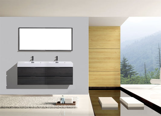 Bliss 80" Black Wood Wall Mount Double Sink Modern Bathroom Vanity