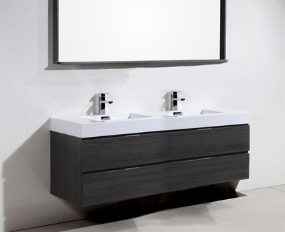 Bliss 80" Black Wood Wall Mount Double Sink Modern Bathroom Vanity