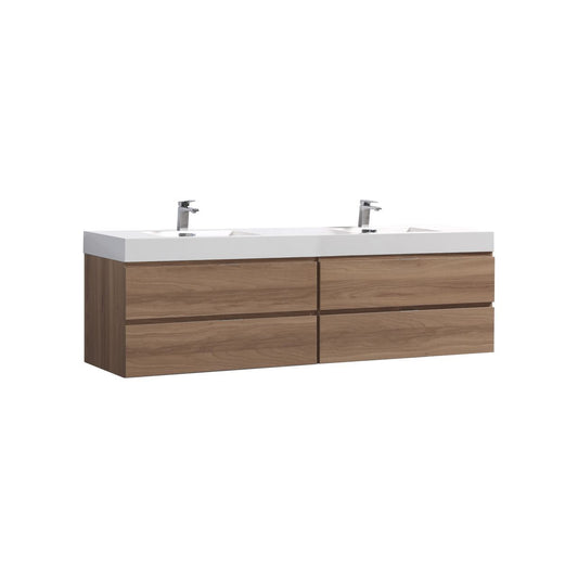 Bliss 80" Honey Oak Wall-Mount Double Sink Modern Bathroom Vanity - Restock ETA Late Oct