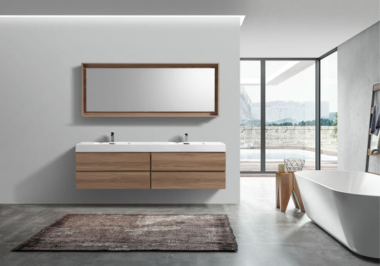 Bliss 80" Honey Oak Wall-Mount Double Sink Modern Bathroom Vanity - Restock ETA Late Oct
