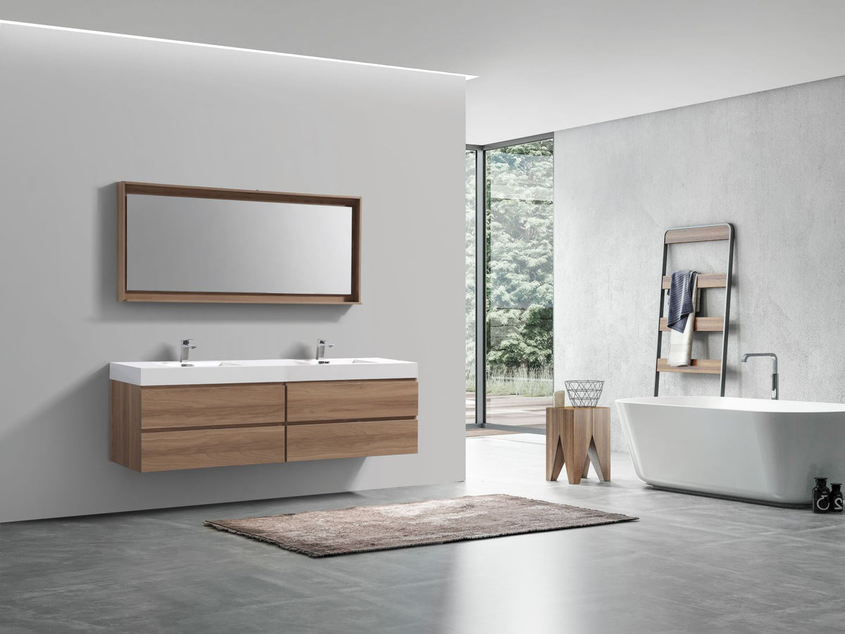 Bliss 80" Honey Oak Wall-Mount Double Sink Modern Bathroom Vanity - Restock ETA Late Oct