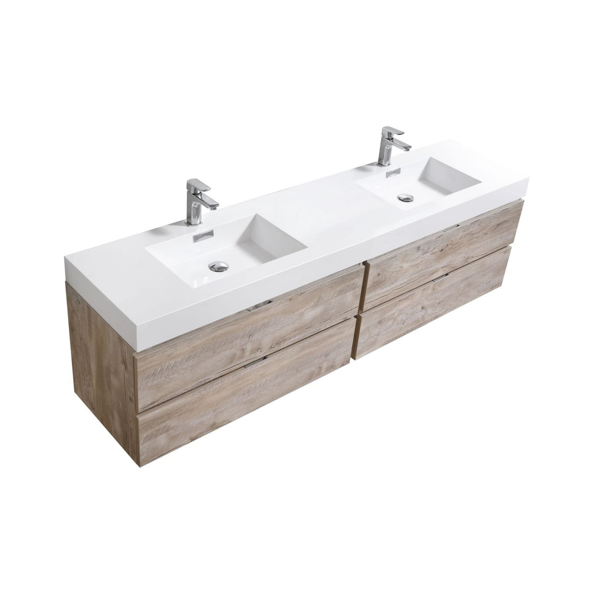 Bliss 80" Nature Wood Wall-Mount Double Sink Modern Bathroom Vanity