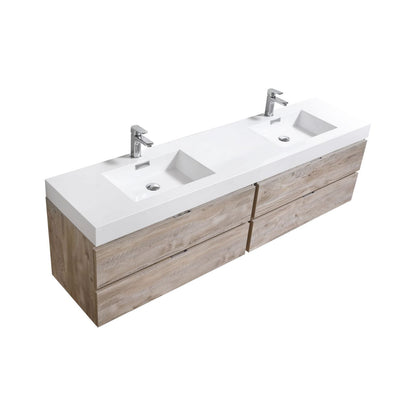 Bliss 80" Nature Wood Wall-Mount Double Sink Modern Bathroom Vanity