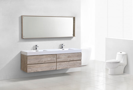 Bliss 80" Nature Wood Wall-Mount Double Sink Modern Bathroom Vanity