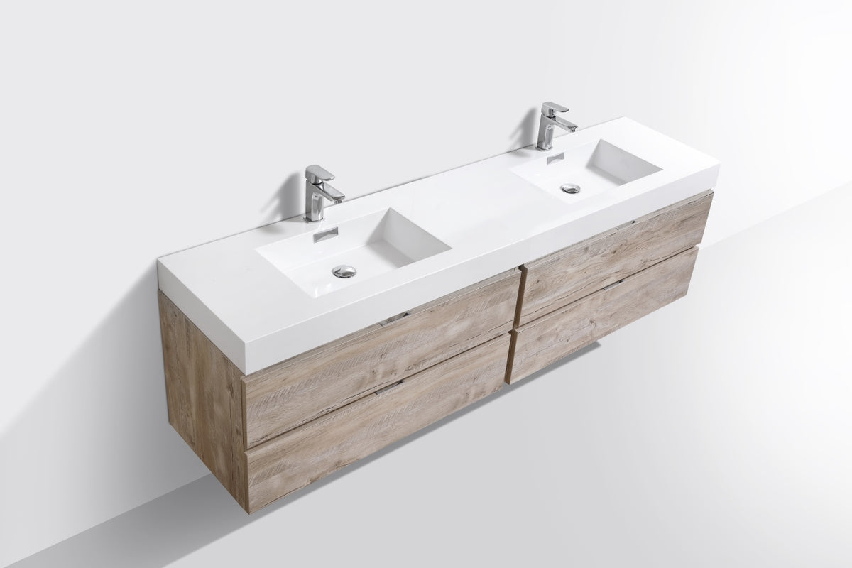 Bliss 80" Nature Wood Wall-Mount Double Sink Modern Bathroom Vanity