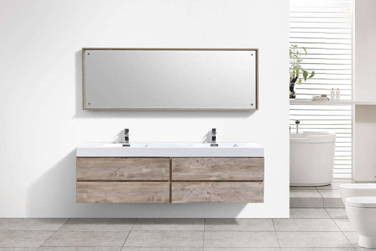 Bliss 80" Nature Wood Wall-Mount Double Sink Modern Bathroom Vanity
