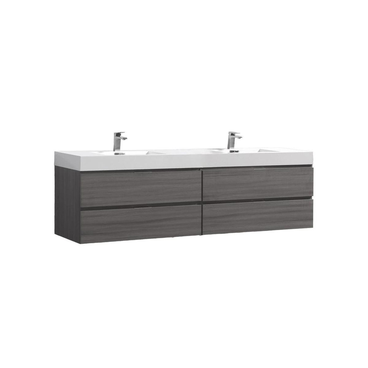 Bliss 80" Vulcan Ash Grey Wall-Mount Double Sink Modern Bathroom Vanity