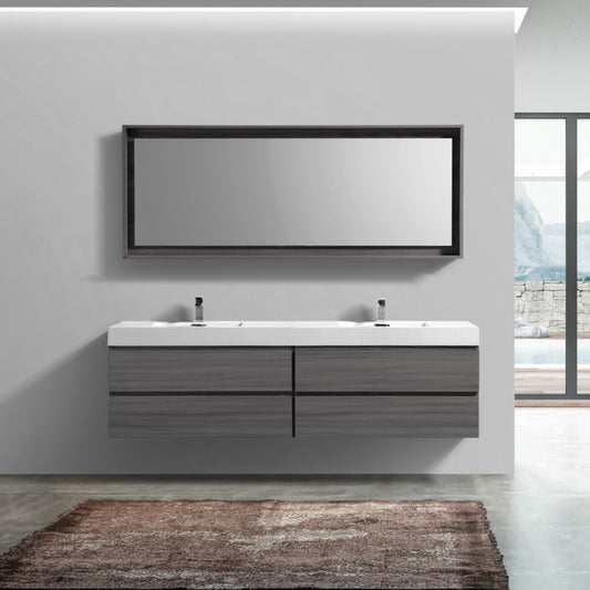Bliss 80" Vulcan Ash Grey Wall-Mount Double Sink Modern Bathroom Vanity
