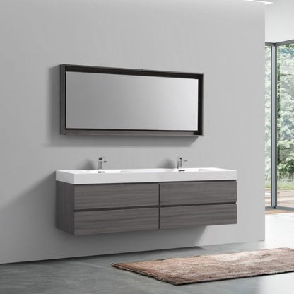 Bliss 80" Vulcan Ash Grey Wall-Mount Double Sink Modern Bathroom Vanity