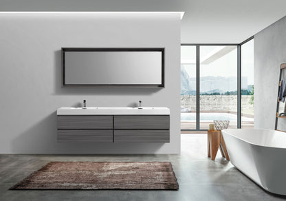 Bliss 80" Vulcan Ash Grey Wall-Mount Double Sink Modern Bathroom Vanity