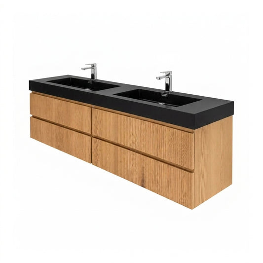 Bliss 80" Fluted Oakwood Double Sink Wall Mount Vanity -  ETA Early Dec