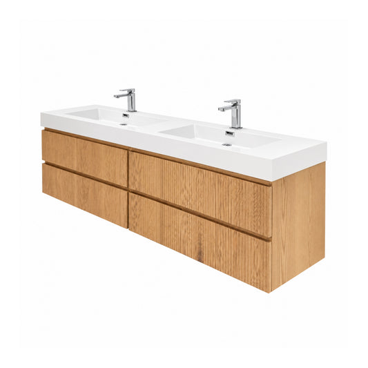 Bliss 80" Fluted Oakwood Double Sink Wall Mount Vanity -  ETA Early Dec