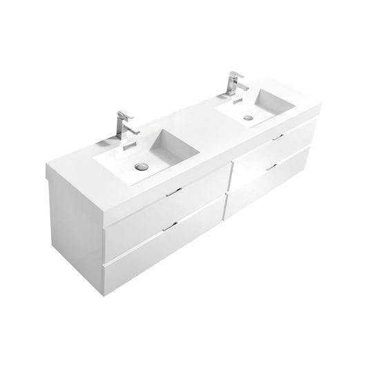 Bliss 80" High Gloss White Wall-Mount Double Sink Bathroom Vanity