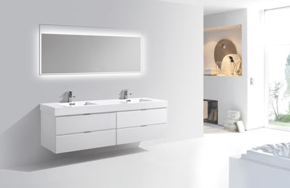 Bliss 80" High Gloss White Wall-Mount Double Sink Bathroom Vanity