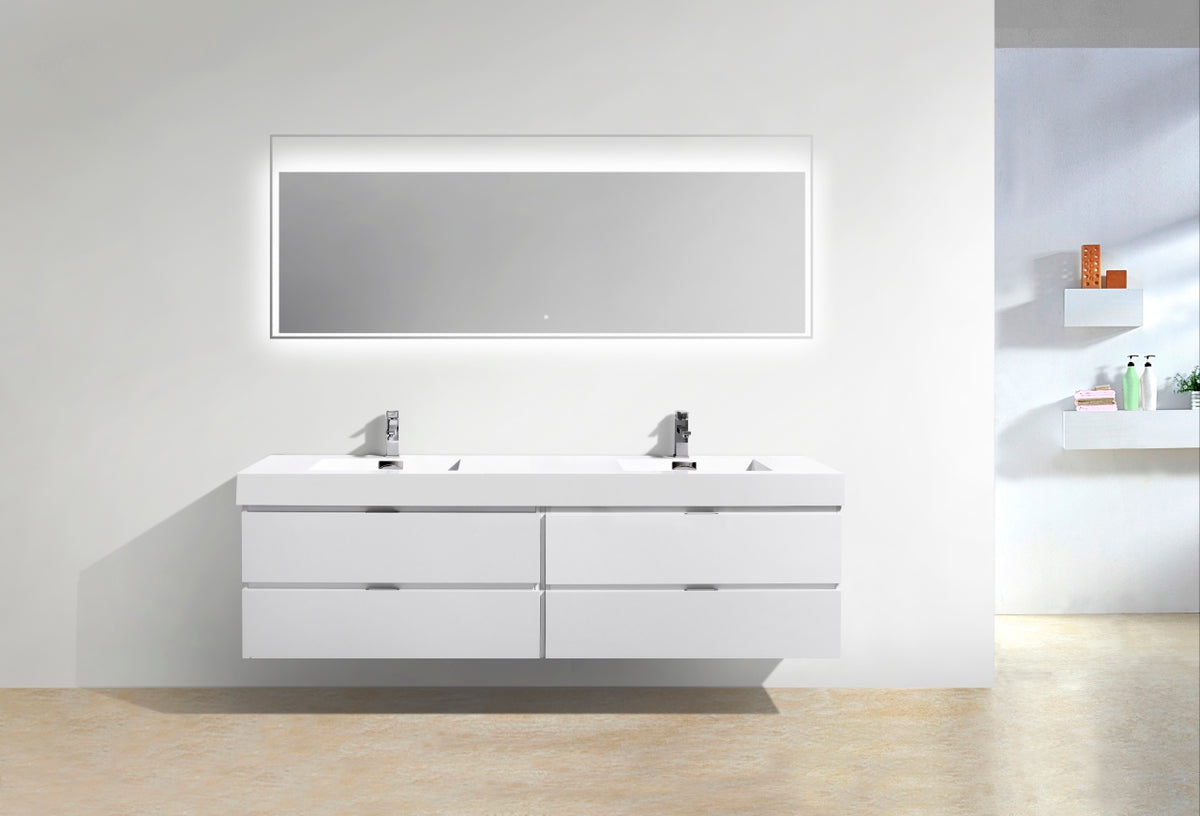 Bliss 80" High Gloss White Wall-Mount Double Sink Bathroom Vanity