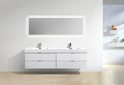Bliss 80" High Gloss White Wall-Mount Double Sink Bathroom Vanity