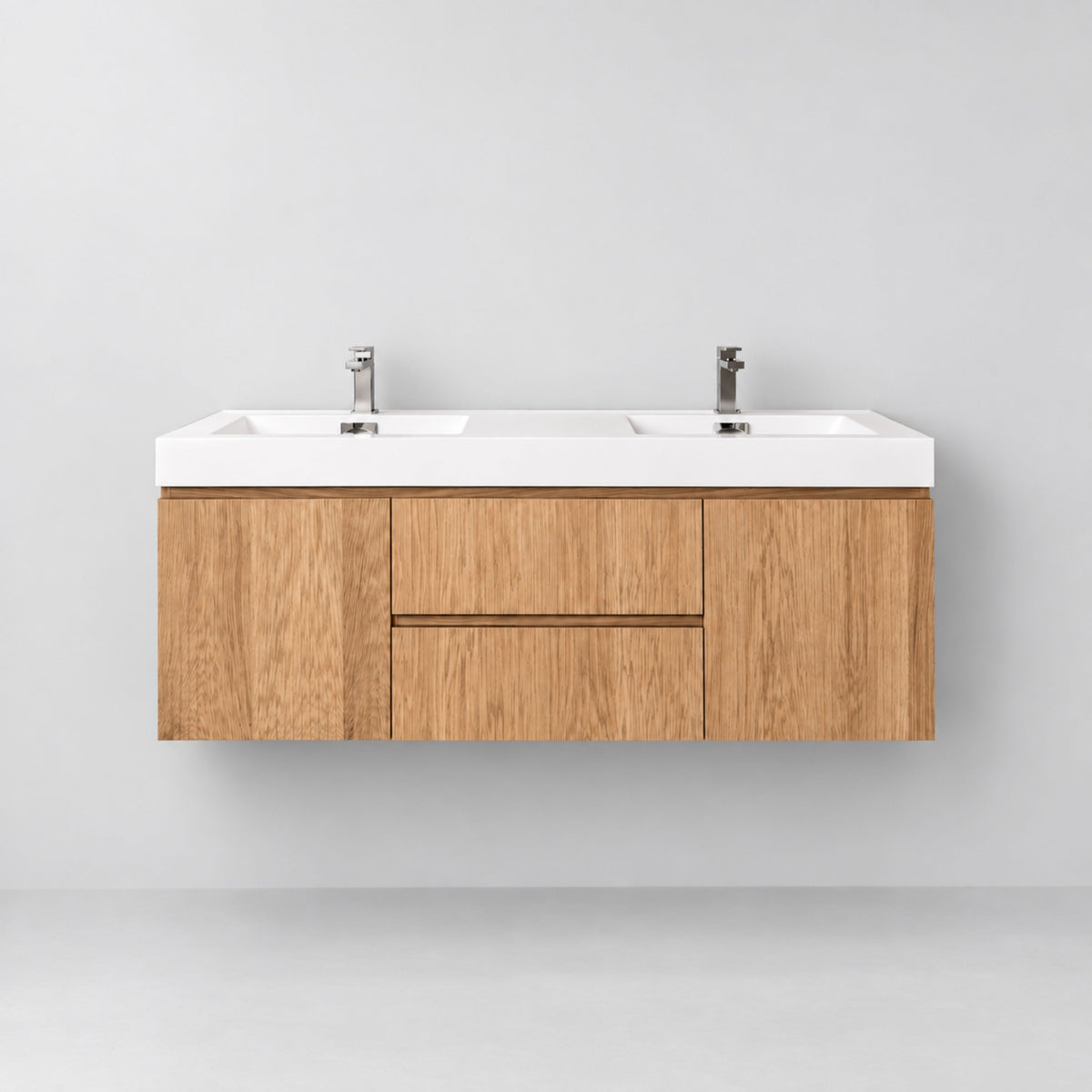 Bliss 60" Fluted Oakwood Double Sink Wall Mount Vanity - Restock ETA Late Oct
