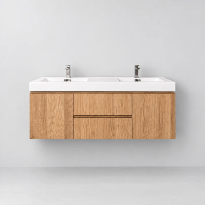 Bliss 60" Fluted Oakwood Double Sink Wall Mount Vanity - Restock ETA Late Oct