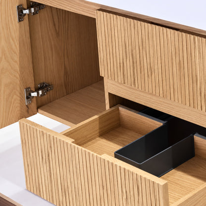 Bliss 60" Fluted Oakwood Double Sink Wall Mount Vanity - Restock ETA Late Oct