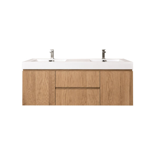 Bliss 60" Fluted Oakwood Double Sink Wall Mount Vanity - Restock ETA Late Oct