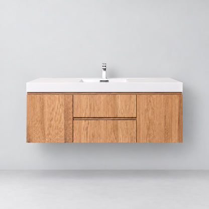Bliss 60" Fluted Oakwood Single Sink Wall Mount Vanity - Restock ETA Late Oct