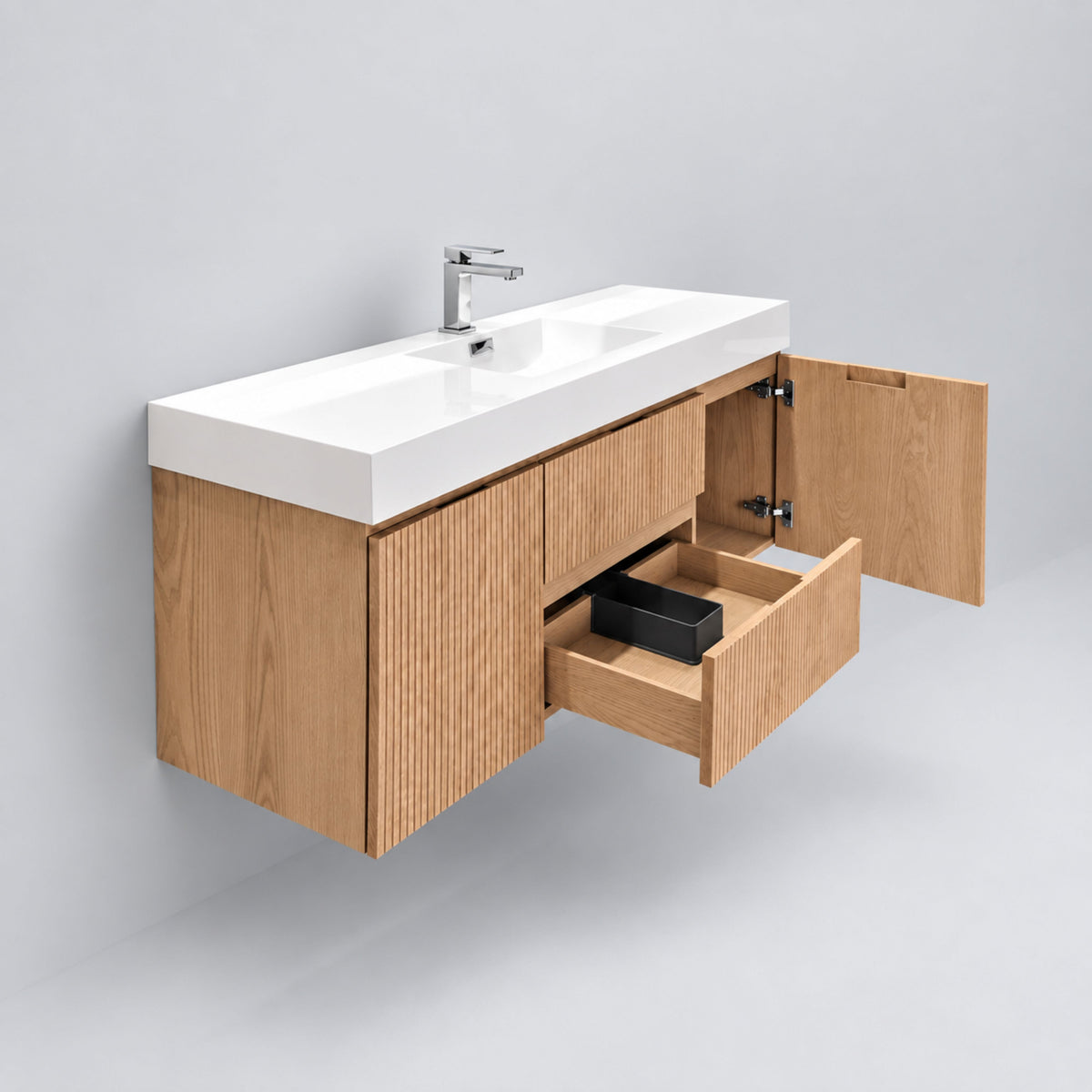 Bliss 60" Fluted Oakwood Single Sink Wall Mount Vanity - Restock ETA Late Oct