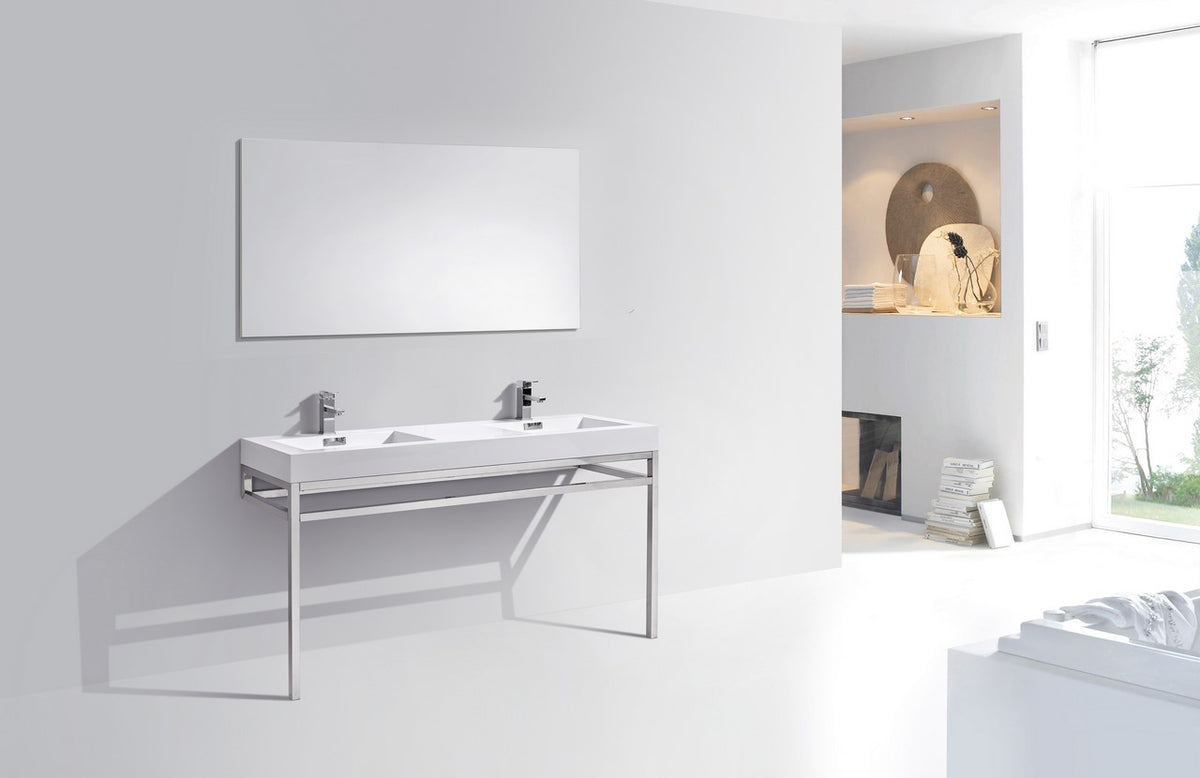 Haus 60" Double Sink Stainless Steel Console w/ White Acrylic Sink Chrome