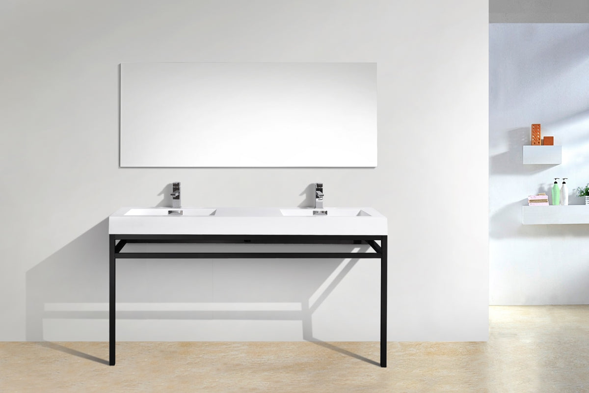 Haus 60" Double Sink Stainless Steel Console w/ White Acrylic Sink Matte Black
