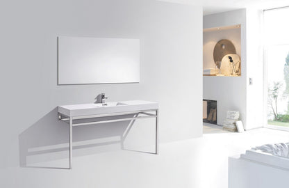 Kubebath Haus 60" Single Sink Stainless Steel Console w/ White Acrylic Sink - Chrome