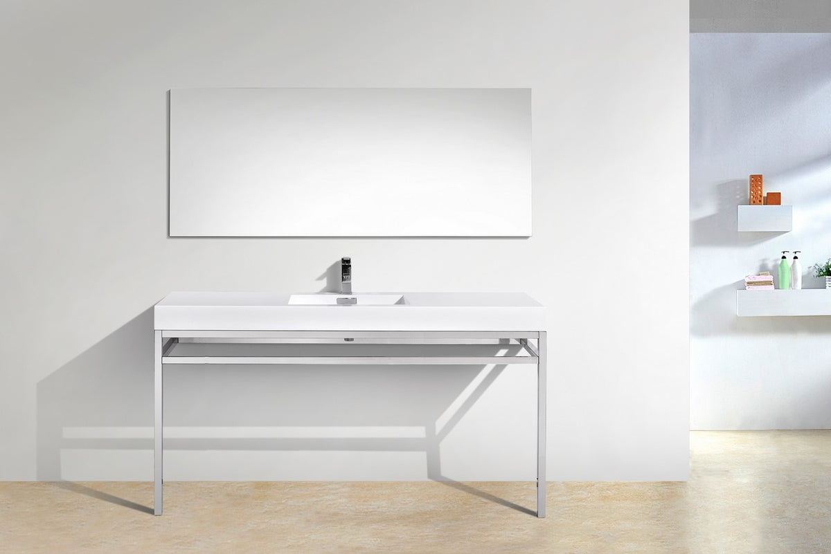 Kubebath Haus 60" Single Sink Stainless Steel Console w/ White Acrylic Sink - Chrome