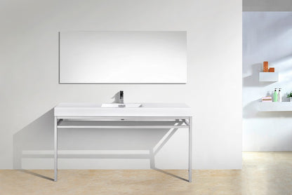 Kubebath Haus 60" Single Sink Stainless Steel Console w/ White Acrylic Sink - Chrome