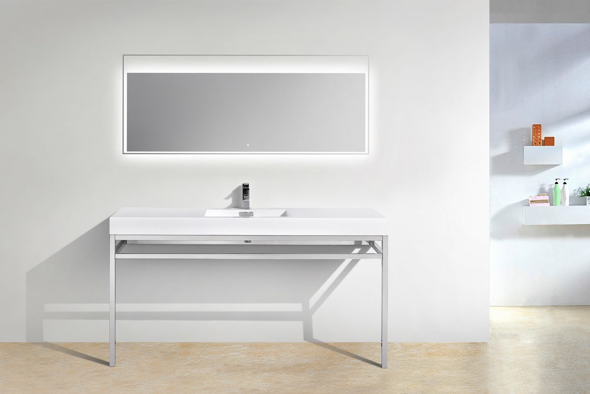 Kubebath Haus 60" Single Sink Stainless Steel Console w/ White Acrylic Sink - Chrome