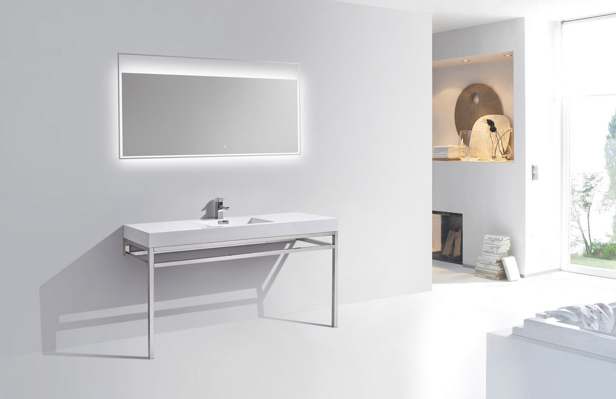 Kubebath Haus 60" Single Sink Stainless Steel Console w/ White Acrylic Sink - Chrome